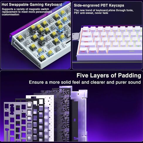 AULA Hero 68 HE 60% Gaming Keyboard Wired, Hall Effect Magnetic Switch Keyboard with Adjustable Actuation, Fast Trigger Mode, 8K Hz Polling Rate, 0.125ms Latency,Side Printed PBT Keycaps, RGB Backlit in Kuwait