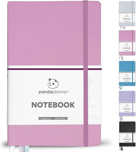 Panda Planner Wide-Ruled Notebook for School - 5.75" x 8.25" Wide Ruled Paper - 240 Sheets,100 GSM Thick Paper - A5 Hardcover Faux Leather Notebook for To Do List, School, Home (Black) in Saudi Arabia