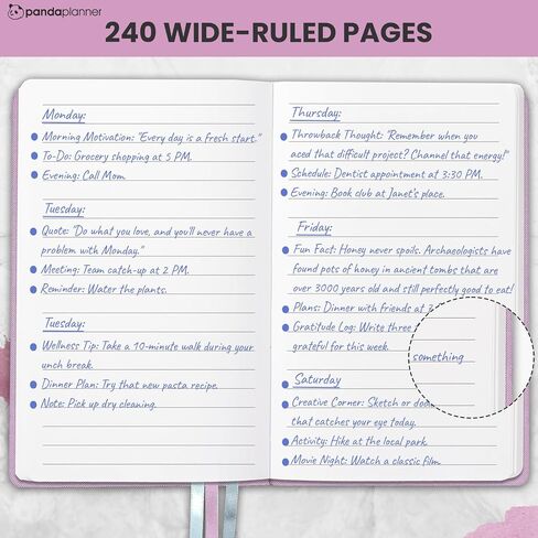 Panda Planner Wide-Ruled Notebook for School - 5.75" x 8.25" Wide Ruled Paper - 240 Sheets,100 GSM Thick Paper - A5 Hardcover Faux Leather Notebook for To Do List, School, Home (Black) in Saudi Arabia
