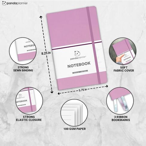 Panda Planner Wide-Ruled Notebook for School - 5.75" x 8.25" Wide Ruled Paper - 240 Sheets,100 GSM Thick Paper - A5 Hardcover Faux Leather Notebook for To Do List, School, Home (Black) in Saudi Arabia