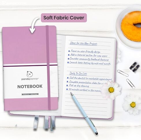 Panda Planner Wide-Ruled Notebook for School - 5.75" x 8.25" Wide Ruled Paper - 240 Sheets,100 GSM Thick Paper - A5 Hardcover Faux Leather Notebook for To Do List, School, Home (Black) in Saudi Arabia