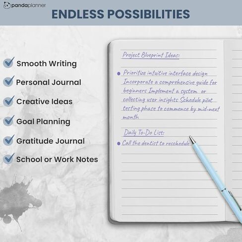 Panda Planner Wide-Ruled Notebook for School - 5.75" x 8.25" Wide Ruled Paper - 240 Sheets,100 GSM Thick Paper - A5 Hardcover Faux Leather Notebook for To Do List, School, Home (Black) in Saudi Arabia