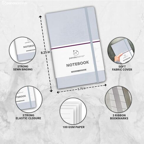 Panda Planner Wide-Ruled Notebook for School - 5.75" x 8.25" Wide Ruled Paper - 240 Sheets,100 GSM Thick Paper - A5 Hardcover Faux Leather Notebook for To Do List, School, Home (Black) in Saudi Arabia