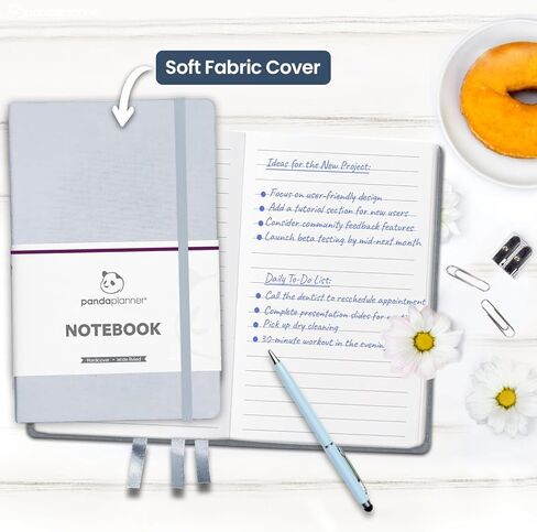 Panda Planner Wide-Ruled Notebook for School - 5.75" x 8.25" Wide Ruled Paper - 240 Sheets,100 GSM Thick Paper - A5 Hardcover Faux Leather Notebook for To Do List, School, Home (Black) in Saudi Arabia