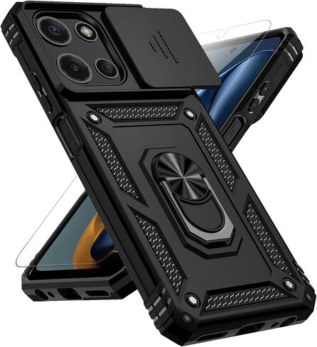 for Motorola Moto G 2025 Case, with Slide Camera Cover HD Screen Protector [Military Grade 16ft. Drop Tested] Magnetic Ring Holder Kickstand Protective Phone Case for Motorola Moto G 2025, Black in Saudi Arabia