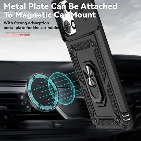 for Motorola Moto G 2025 Case, with Slide Camera Cover HD Screen Protector [Military Grade 16ft. Drop Tested] Magnetic Ring Holder Kickstand Protective Phone Case for Motorola Moto G 2025, Black in Saudi Arabia