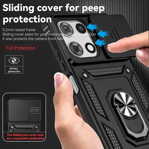 for Motorola Moto G 2025 Case, with Slide Camera Cover HD Screen Protector [Military Grade 16ft. Drop Tested] Magnetic Ring Holder Kickstand Protective Phone Case for Motorola Moto G 2025, Black in Saudi Arabia
