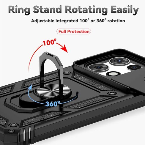 for Motorola Moto G 2025 Case, with Slide Camera Cover HD Screen Protector [Military Grade 16ft. Drop Tested] Magnetic Ring Holder Kickstand Protective Phone Case for Motorola Moto G 2025, Black in Saudi Arabia
