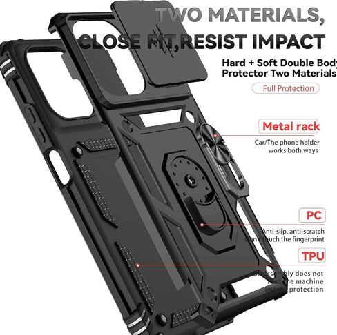 for Motorola Moto G 2025 Case, with Slide Camera Cover HD Screen Protector [Military Grade 16ft. Drop Tested] Magnetic Ring Holder Kickstand Protective Phone Case for Motorola Moto G 2025, Black in Saudi Arabia
