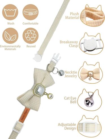 Cute Bowtie Cat Collar with Bell Breakaway, Jewelry Pendant for Girl Cats, Adjustable 8-13 Inch for Kitten (Pink) in Saudi Arabia