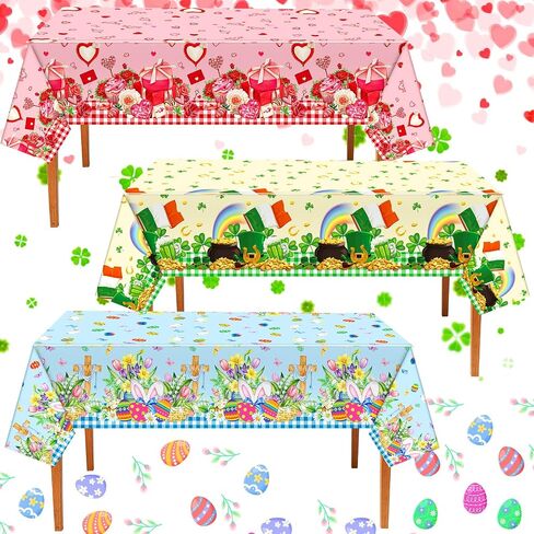 Oudain 3 Pcs St Patrick's Day Tablecloth Plastic 54 X108 Inch Disposable Clover Table Cover Easter Egg Table Cloth Waterproof Tablecloth for Dinner Kitchen Party Decor(Cute Style) in Saudi Arabia