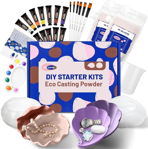 Eco Casting Powder Starter Craft Kit 2 Sets 6 Trays -DIY Beginner Kits for Adults Women, Easy Fast Curing, Water-activated, Handmade Leaf Style Trays, Home Decor Crafts for Painting, Gift for Her in Saudi Arabia