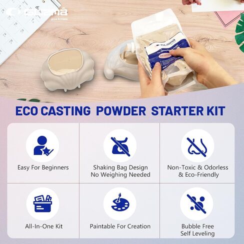 Eco Casting Powder Starter Craft Kit 2 Sets 6 Trays -DIY Beginner Kits for Adults Women, Easy Fast Curing, Water-activated, Handmade Leaf Style Trays, Home Decor Crafts for Painting, Gift for Her in Saudi Arabia