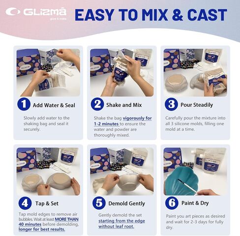 Eco Casting Powder Starter Craft Kit 2 Sets 6 Trays -DIY Beginner Kits for Adults Women, Easy Fast Curing, Water-activated, Handmade Leaf Style Trays, Home Decor Crafts for Painting, Gift for Her in Saudi Arabia