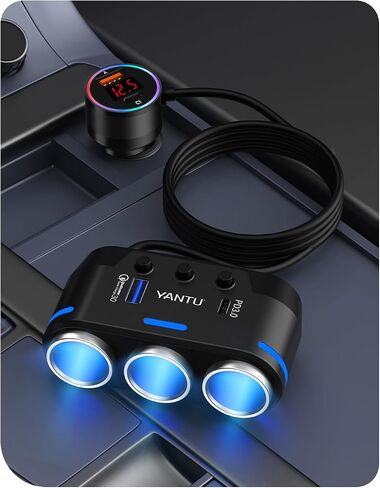 محول ولاعة سجائر YANTU QC3.0&PD 40 وات، موزع ولاعة سجائر 3 مقابس 140 وات مع مخرج USB 12 فولت، محول شاحن سيارة مع شاحن مزدوج/مزدوج/USB C متعدد المنافذ/منفذ توصيل لأجهزة السيارة in Kuwait