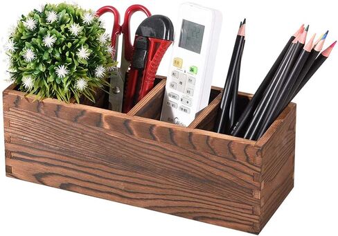 Wooden Remote Control Holder,Caddy,Organizer,Desktop Storage with 3 Compartments,Multiuse for Store TV Remotes,Game Console,Phones,Pens,Pencils,Office Supplies in Saudi Arabia