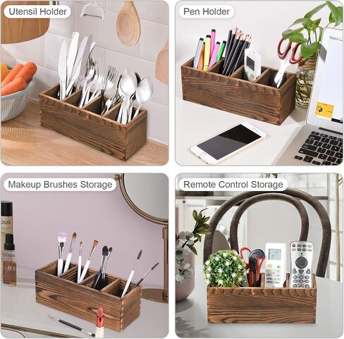 Wooden Remote Control Holder,Caddy,Organizer,Desktop Storage with 3 Compartments,Multiuse for Store TV Remotes,Game Console,Phones,Pens,Pencils,Office Supplies in Saudi Arabia