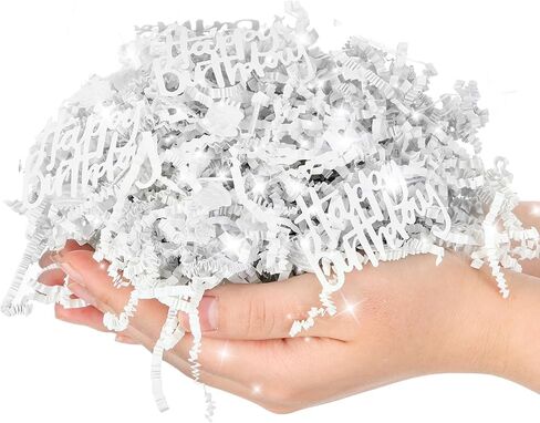 Fullhawl 2lb عيد ميلاد سعيد تجعد الورق مقطعة حشو مع عيد ميلاد سعيد وحشيات الكيك للهدية تغليف تغليف الأنسجة raffia سلة التغليف سلة (أبيض) in Kuwait