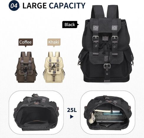 Vintage Canvas Backpack for Men Women, Durable Casual Daypack, Large Capacity Travel Rucksack Fits for Hiking and Daily Use (Coffee) in Kuwait