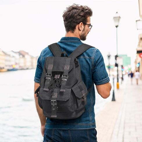 Vintage Canvas Backpack for Men Women, Durable Casual Daypack, Large Capacity Travel Rucksack Fits for Hiking and Daily Use (Coffee) in Kuwait