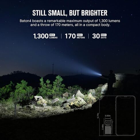 OLIGHT Baton4 Rechargeable EDC Flashlight, Bright Small Light Black in Kuwait