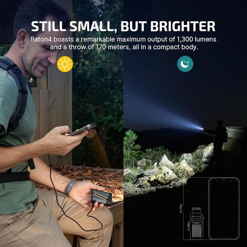 OLIGHT Baton4 Rechargeable EDC Flashlight, Bright Small Light Black in Kuwait