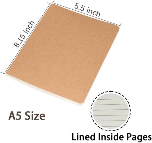 60 Pack A5 Lined Kraft Notebooks, 8.3x5.5in, Journaling Notebooks, 80GSM Thick paper 30 Sheets 60 Pages, Kraft Soft Cover Composition Notepad, Ruled Subject Notebooks, Travel Diary, Journals Memo, For Students, Office, School Supplies in Saudi Arabia