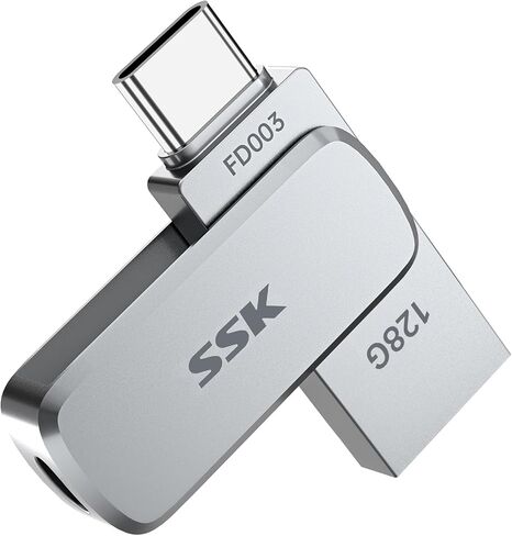 SSK 128GB Flash Drive USB C Thumb Drive up to 240 MB/s, Dual USB FlashDrive USB-C and A 3.2, Zinc Pendrive Memory Stick for iPhone 15/16Pro/Win/Android OTG with Water, Dust, and Drop Resistance in Kuwait