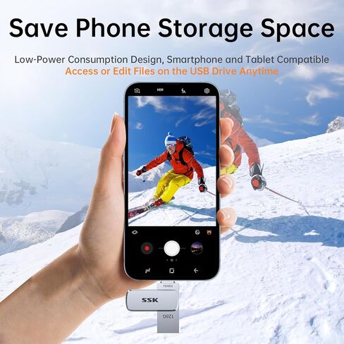 SSK 128GB Flash Drive USB C Thumb Drive up to 240 MB/s, Dual USB FlashDrive USB-C and A 3.2, Zinc Pendrive Memory Stick for iPhone 15/16Pro/Win/Android OTG with Water, Dust, and Drop Resistance in Kuwait