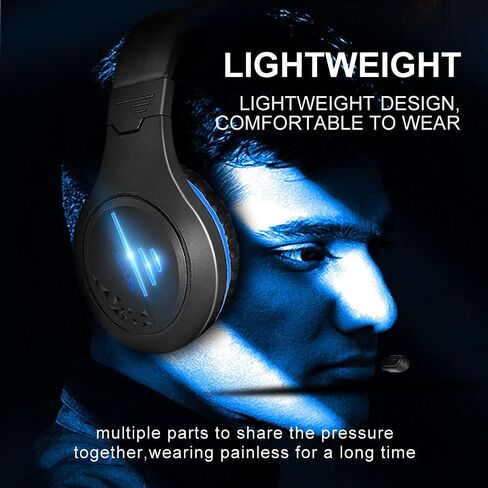 C100 Stereo PC Gaming Headset with Noise Isolaing Mic,Blue LED Light,Over Ears Soft Menory Earmuffs with in- Line Volume Control for Xbox One,PS4,PS5,Mac,PC,Laptop (Blue) in Saudi Arabia
