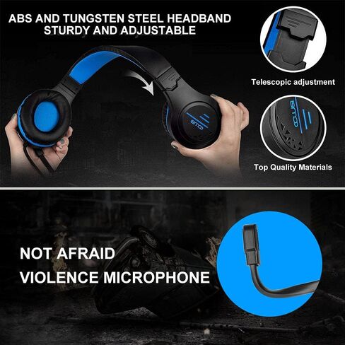 C100 Stereo PC Gaming Headset with Noise Isolaing Mic,Blue LED Light,Over Ears Soft Menory Earmuffs with in- Line Volume Control for Xbox One,PS4,PS5,Mac,PC,Laptop (Blue) in Saudi Arabia