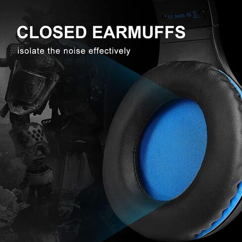 C100 Stereo PC Gaming Headset with Noise Isolaing Mic,Blue LED Light,Over Ears Soft Menory Earmuffs with in- Line Volume Control for Xbox One,PS4,PS5,Mac,PC,Laptop (Blue) in Saudi Arabia