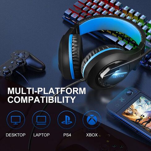 C100 Stereo PC Gaming Headset with Noise Isolaing Mic,Blue LED Light,Over Ears Soft Menory Earmuffs with in- Line Volume Control for Xbox One,PS4,PS5,Mac,PC,Laptop (Blue) in Saudi Arabia