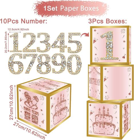 30th Birthday Decorations Boxes for Women - 3PCS Pink Rose Gold Happy 30th Birthday Balloons Boxes,Thirty Year Old Birthday Theme Cardboard Box Decor in Saudi Arabia