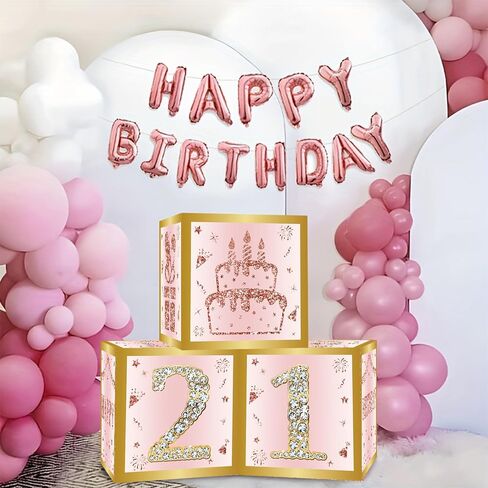 30th Birthday Decorations Boxes for Women - 3PCS Pink Rose Gold Happy 30th Birthday Balloons Boxes,Thirty Year Old Birthday Theme Cardboard Box Decor in Saudi Arabia