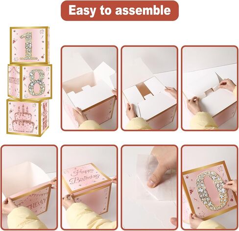 30th Birthday Decorations Boxes for Women - 3PCS Pink Rose Gold Happy 30th Birthday Balloons Boxes,Thirty Year Old Birthday Theme Cardboard Box Decor in Saudi Arabia