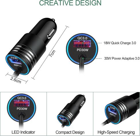 48W Super Fast Car Charger USB C for Samsung Galaxy S24 FE Ultra A16 5G A15 A14 A35 A55 S23 S22 S21, iPhone 16 Pro Max/16/15 Pro/Plus, Android Phone Type C Car Charger Adapter with USB C Coiled Cable in Kuwait