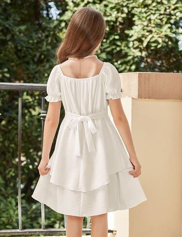 Arshiner Girls Dress Summer Off Shoulder Puff Sleeve Ruffle Tiered Layer Party Dresses in Saudi Arabia
