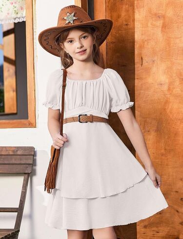 Arshiner Girls Dress Summer Off Shoulder Puff Sleeve Ruffle Tiered Layer Party Dresses in Saudi Arabia