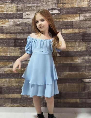 Arshiner Girls Dress Summer Off Shoulder Puff Sleeve Ruffle Tiered Layer Party Dresses in Saudi Arabia