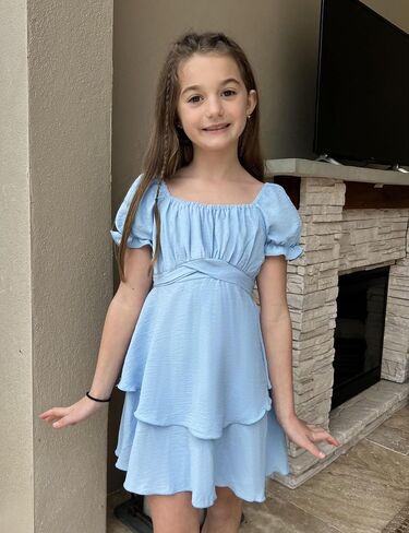 Arshiner Girls Dress Summer Off Shoulder Puff Sleeve Ruffle Tiered Layer Party Dresses in Saudi Arabia
