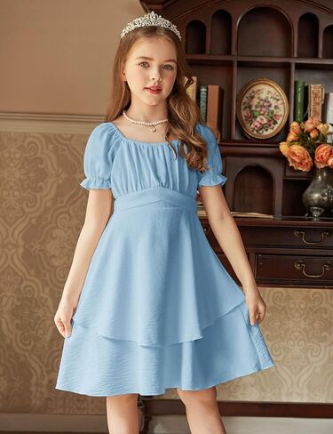 Arshiner Girls Dress Summer Off Shoulder Puff Sleeve Ruffle Tiered Layer Party Dresses in Saudi Arabia
