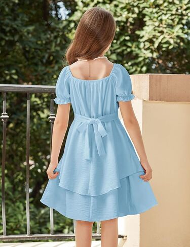 Arshiner Girls Dress Summer Off Shoulder Puff Sleeve Ruffle Tiered Layer Party Dresses in Saudi Arabia