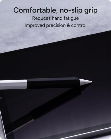 ZAGG 2-Pack Silicone Grips for Apple Pencil (1st Gen, 2nd Gen, USB-C) & ZAGG Pro Stylus(2 & 1) – Ergonomic Comfort, Anti-Roll, Round with three flat surfaces Design for Writing & Drawing, Black, White in Kuwait