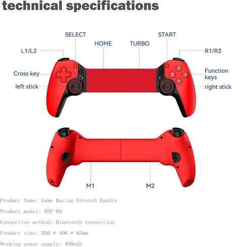 وحدة التحكم في ألعاب السحابة المتنقلة لجهاز iPhone 15/14 ، iPad ، الكمبيوتر اللوحي ، Android/PC/Switch/PS3/PS4 Gamepad Mystick مع Turbo ، تدفق على PS5/PS4/Xbox/PC ، Hall Effect/Hall Trigger ، 6-Axis Gyro Sensor Red in Kuwait