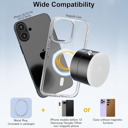 imluckies Vacuum Suction Magnetic Phone Holder, 360° Rotatable & Foldable Suction Cup Phone Mount, Compatible with Magsafe iPhone 16 15 14 13 12 for Shower/Bathroom/Mirror/Gym/Car/Kitchen, Black in Saudi Arabia