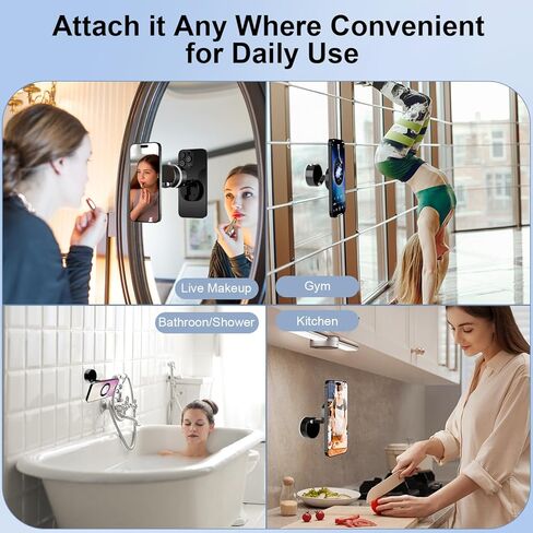 imluckies Vacuum Suction Magnetic Phone Holder, 360° Rotatable & Foldable Suction Cup Phone Mount, Compatible with Magsafe iPhone 16 15 14 13 12 for Shower/Bathroom/Mirror/Gym/Car/Kitchen, Black in Kuwait