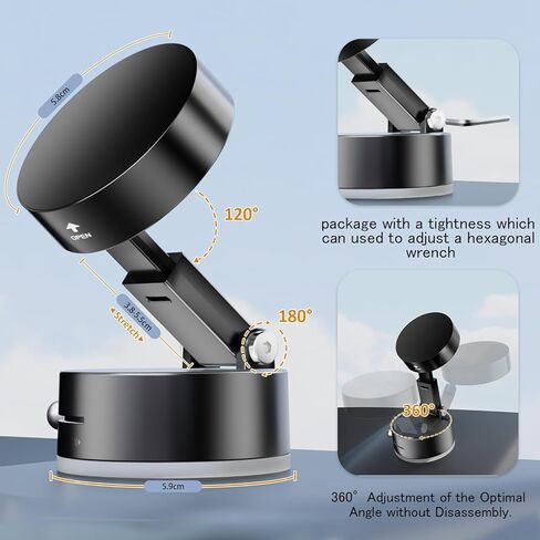 imluckies Vacuum Suction Magnetic Phone Holder, 360° Rotatable & Foldable Suction Cup Phone Mount, Compatible with Magsafe iPhone 16 15 14 13 12 for Shower/Bathroom/Mirror/Gym/Car/Kitchen, Black in Kuwait