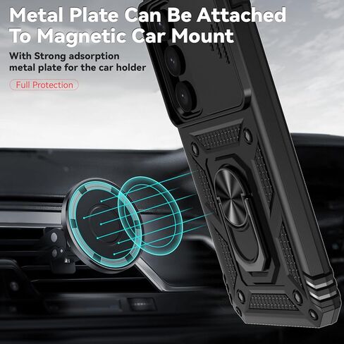 for Samsung Galaxy S25 Plus Case,with Camera Lens Cover HD Screen Protector,[Military Grade] Ring Car Mount Kickstand Hybrid Hard PC Soft TPU Shockproof Protective Case for Galaxy S25 Plus, Black in Saudi Arabia