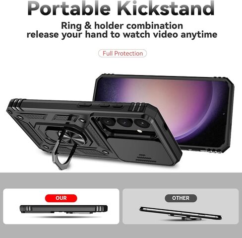 for Samsung Galaxy S25 Plus Case,with Camera Lens Cover HD Screen Protector,[Military Grade] Ring Car Mount Kickstand Hybrid Hard PC Soft TPU Shockproof Protective Case for Galaxy S25 Plus, Black in Saudi Arabia